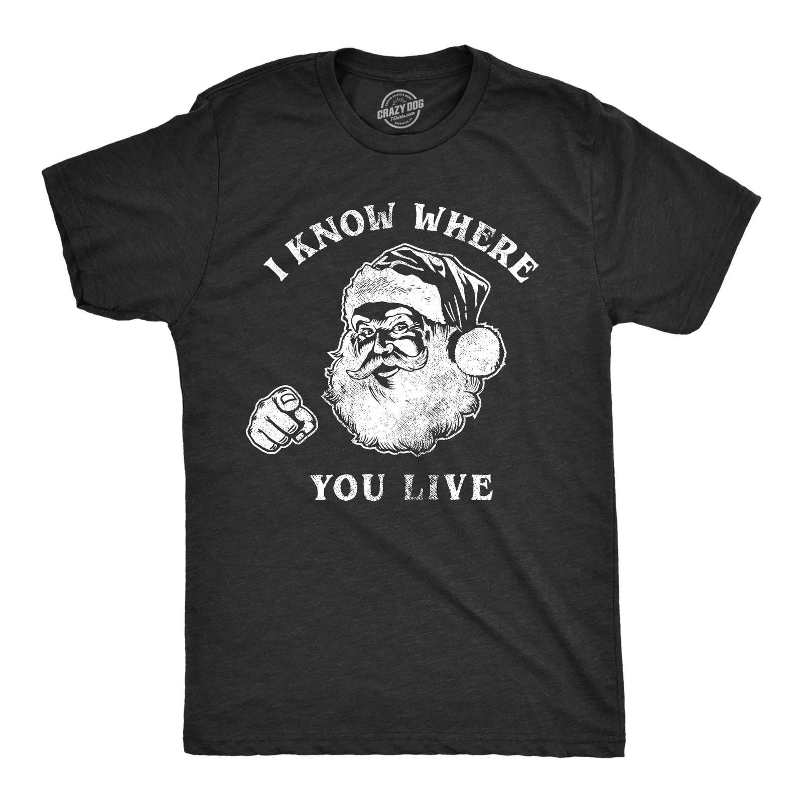 Mens I Know Where You Live T Shirt Funny Christmas Santa Claus Sarcastic Graphic XXXXL