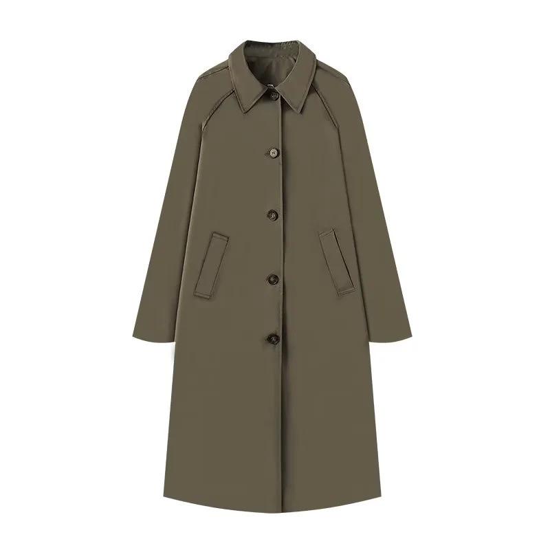 Women's European and American Style Lapel Single-Breasted Trench Coat - Workwear Inspired Fashion Jacket