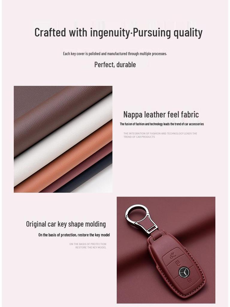 Mercedes-Benz Original Color Nappa Leather Key Case for GLE, GLAC200L, C260L, E300L, E-Class, S-Class, and C-Class.