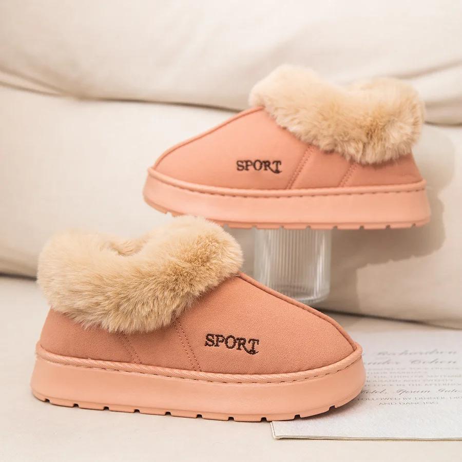 Thick Plush Snow Boots Women Casual Wrap Heel Faux Fur Cotton Padded Shoes Woman Comfy Anti-slip Winter Boots Mujer