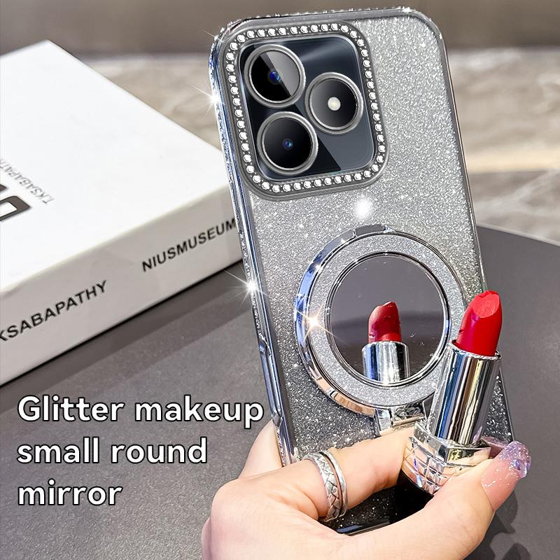 Dla Realme C15 C53 C55 Brokatowe Błyszczące Etui na Telefon Dla Realme C53 Platerowane Lusterko do Makijażu Uchwyt Magnetyczne Etui Realme C55 Etui