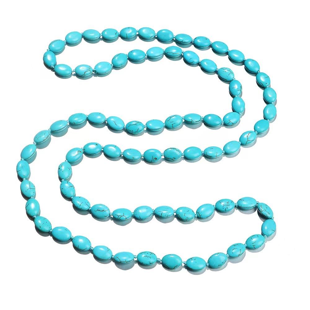 Original Design 47 Inch Hand-Knotted Turquoise Long Necklace, Bohemian Chic Layering Statement Piece, Y2K Revival Ethnic Handmade Jewelry Gift