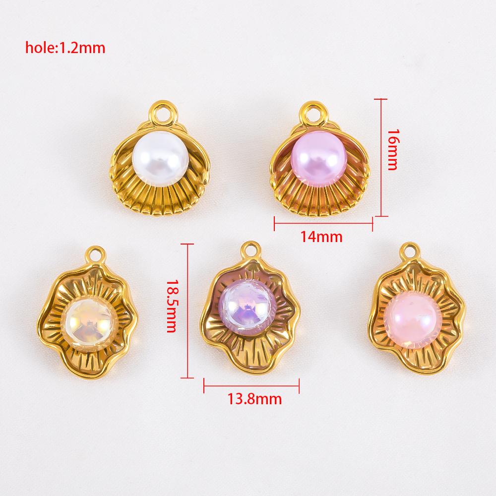 2pcs Stainless Steel Enamel Butterfly Pendants Crystal Bead Imitation Pearl Shell Heart Charm DIY Trendy Necklace Jewelry Making