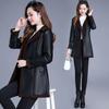 XL-6XL Women Leather Jacket Autumn Winter Mid-Long Faux Leather Motorcycle Windbreaker Coat Mother Winter Thick Velvet Overcoat