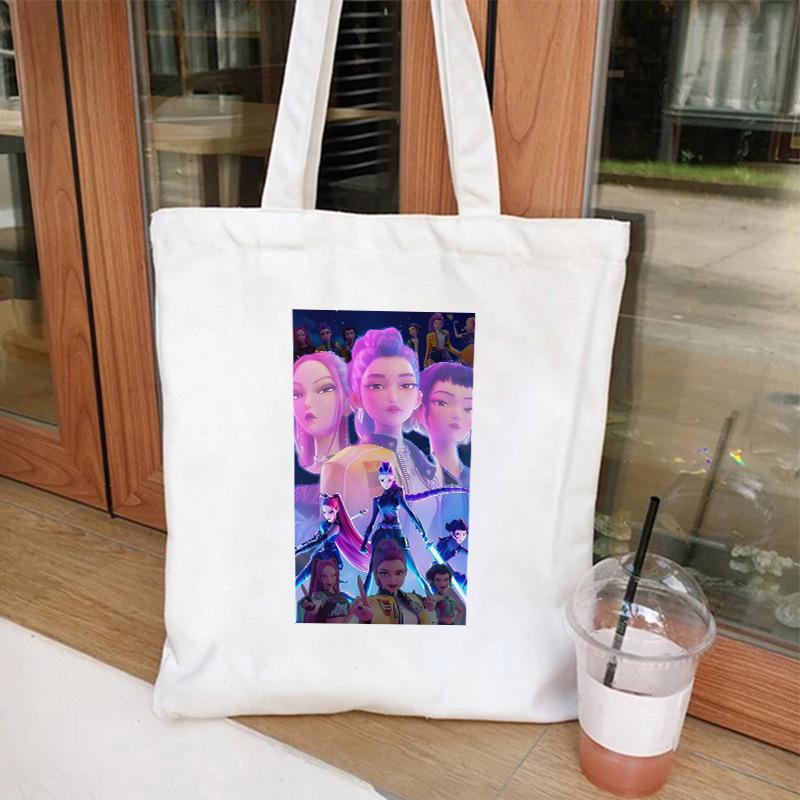 Cartoon K Pop Demon Hunters Women's Shoulder Pouch Fashion Canvas Bags Adorable Tote Bags Printed Handbag Shopping Bags Birth Date Gifts