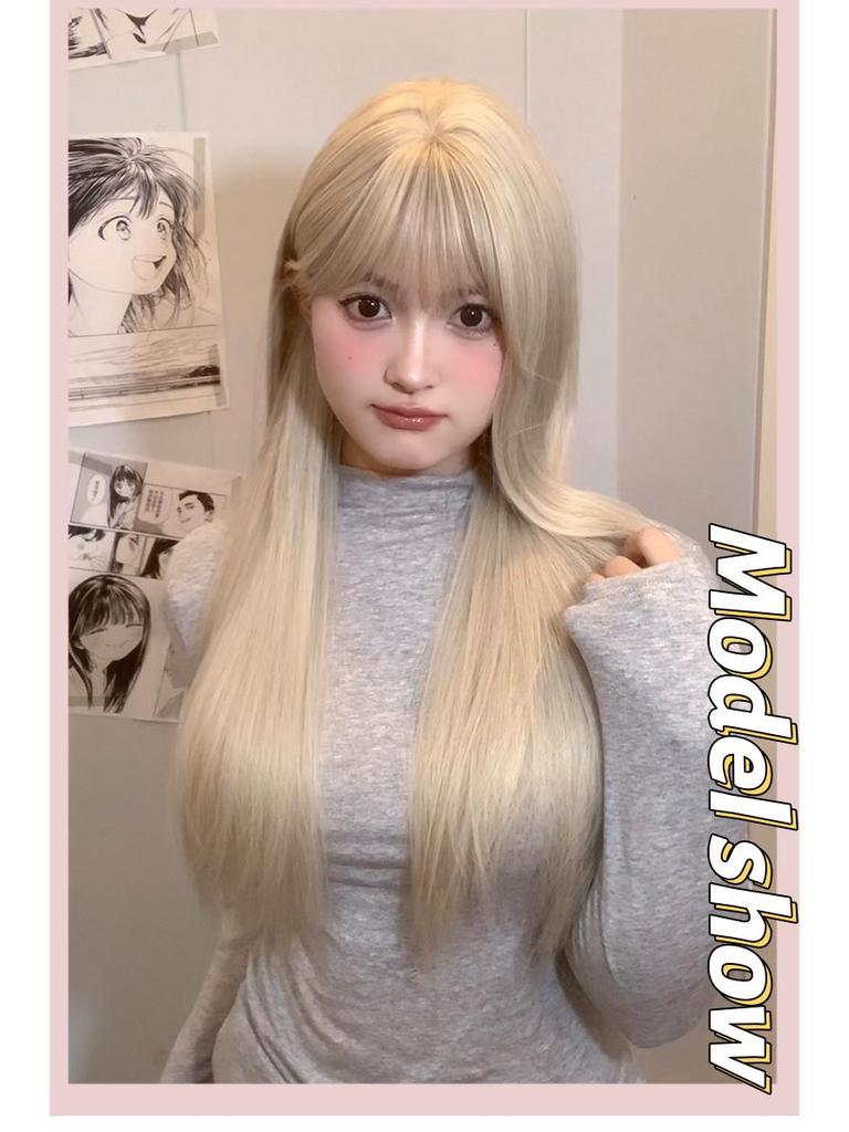 Yeye Platinum Long Straight Lolita Wig for Round Faces - Full Head, Net Red Style for Women