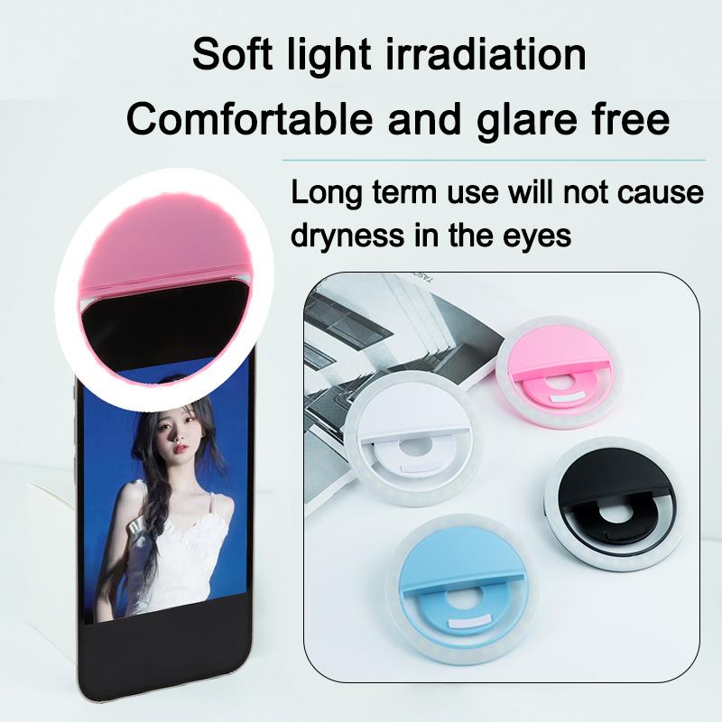 Mini LED Selfie Ring Light USB Rechargeable Portable Clip-On Lamp for Mobile Phone Live Stream Makeup Photography