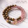 Natural Golden sandalwood/Green Sandalwood DIY Creative Mixed-Style Crystal Rosary Bead Bracelet In Forest-Inspired Artistic Style for Women,