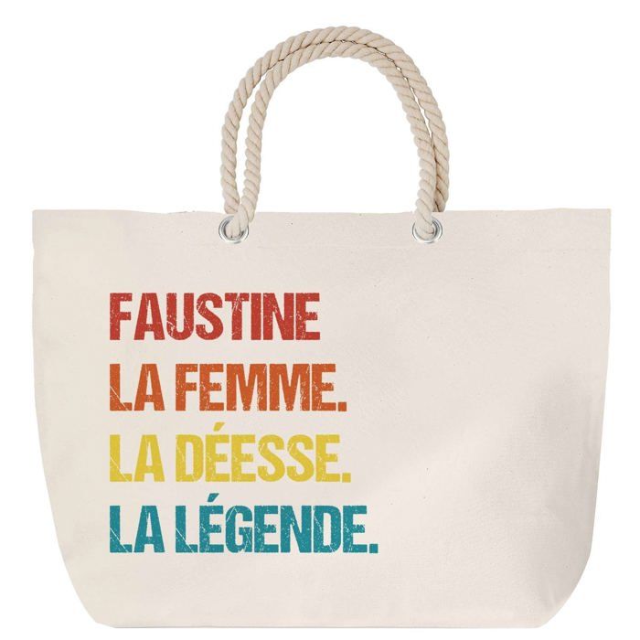 Sac de plage anse corde - PLANETEE - Faustine Déesse Légende Vintage - Grand format - Coton - Fabriqué en France