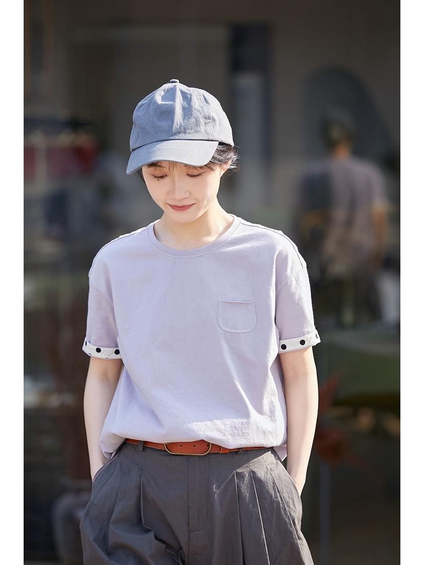 Summer Taro Purple Knit Casual T-Shirt - Versatile & Relaxed M
