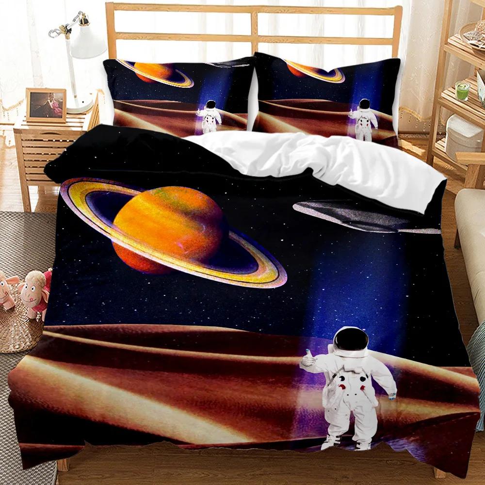 Spaceship Duvet Cover Set Spaceship Travel Through The Galaxy Space Bedding Set Pillowcase Queen King Size Polyester Qulit Cover