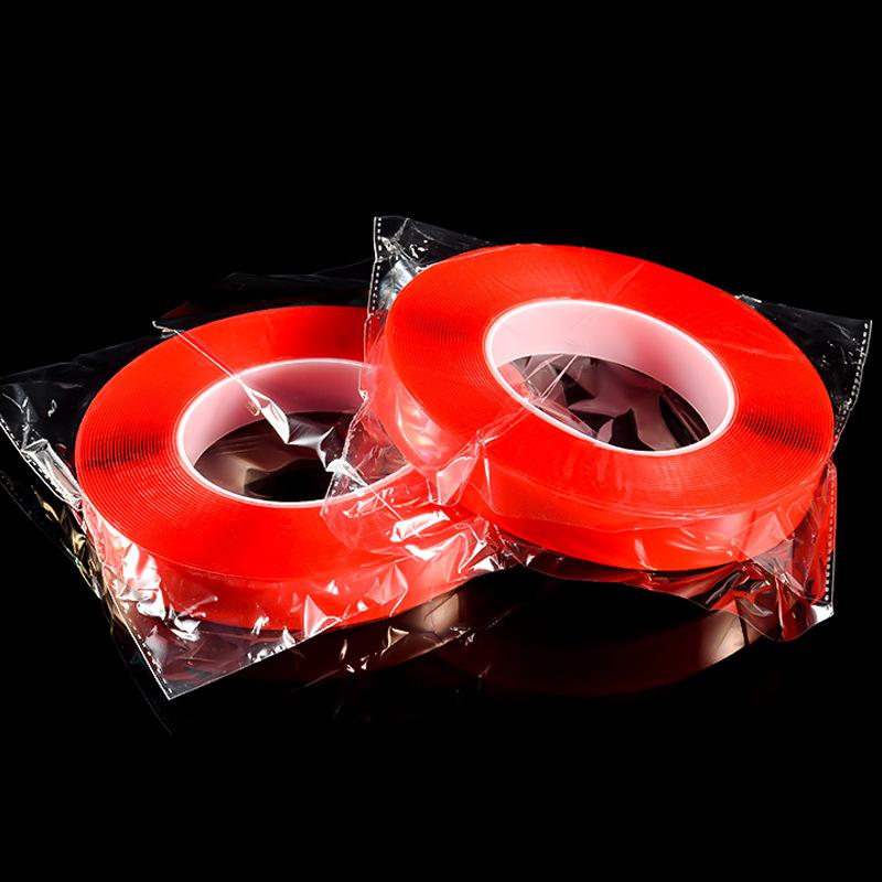 1.8x200cm Transparent Double Sided Tape Sticker Multi Function Red Cover Adhesive Nano Tape Reusable Traceless Acrylic Tapes