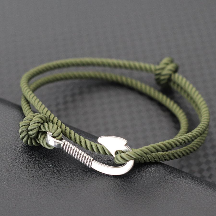 

Noter Double Layer Men Bracelet With Fishing Hook Charm Grade A 3mm Rope Good Luck Red Thread Braslet Nautical Accessories Gift Adjustable армия зеленый