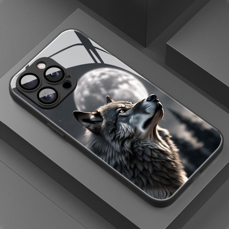 Einsamer Wolf König Muster gehärtetes Glas Handyhülle geeignet für iPhone 17 16 15 14 13 12 11Pro/Max/Plus sturzsicher und stoßfest