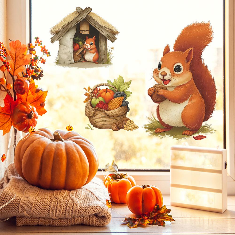 Cartoon Food-collecting Squirrel Restaurant Living Room Background Wall Decoration and Beautification Stickers