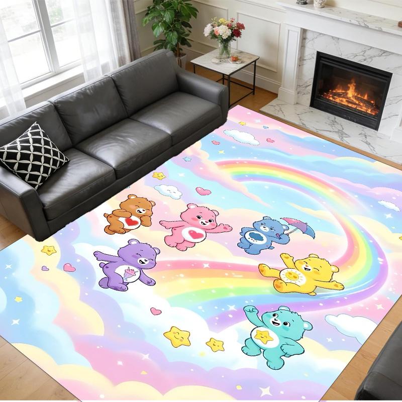 Anti‑Slip Crystal Velvet Floor Rug, Care Bears Design Carpet for Indoor Living Bedroom Home Decoration