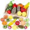 CARLORBO Wooden Pretend Play Set with Vegetables and Fruits, Montessori Style, Wooden Educational Toys for Girls and Boys, Popular Pretend Play Gift