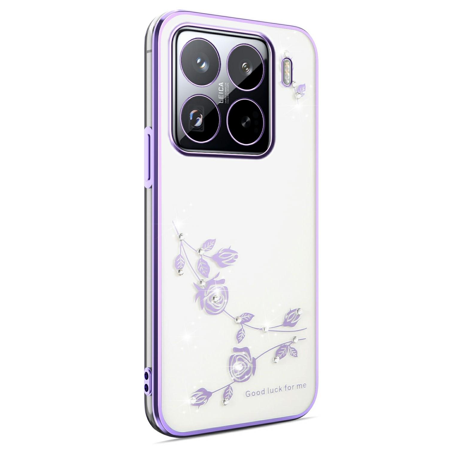 

For Xiaomi 15 Pro Case Flower Rhinestone Decor TPU Phone Cover Purple