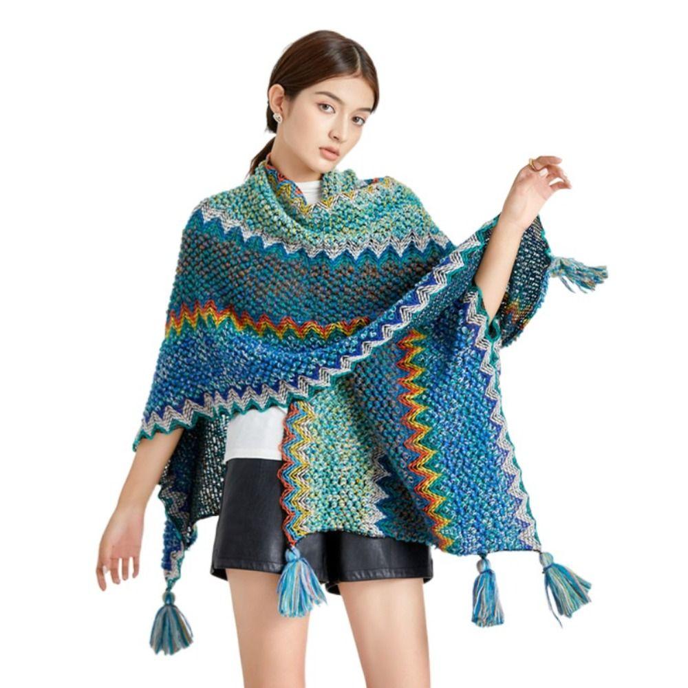 Tassel Ethnic Style Shawl Wave Large Neck Scarves Fashion Winter Knitted Scarf  Outdoor