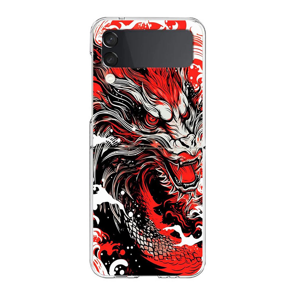 

Phone Cover For Samsung Galaxy Z Flip 7 6 5 4 Case Transparent For Samsung Z Flip 3 Hard PC Shell Illusory Color Chinese Dragon for Samsung Z Flip