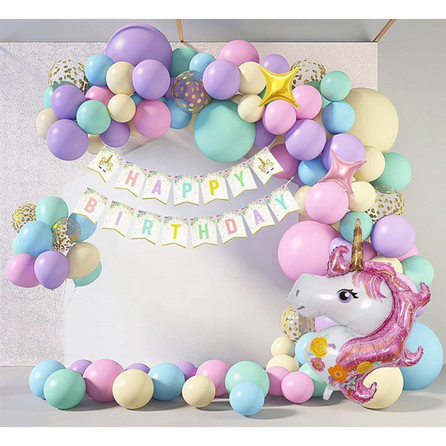 Macaron Pink Purple Blue Confetti Birthday Balloon Set Unicorn Children'S Birthday Party