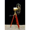Antique Brass Pedestal Floor Fan Vintage Style With Wooden Tripod Stand Decor