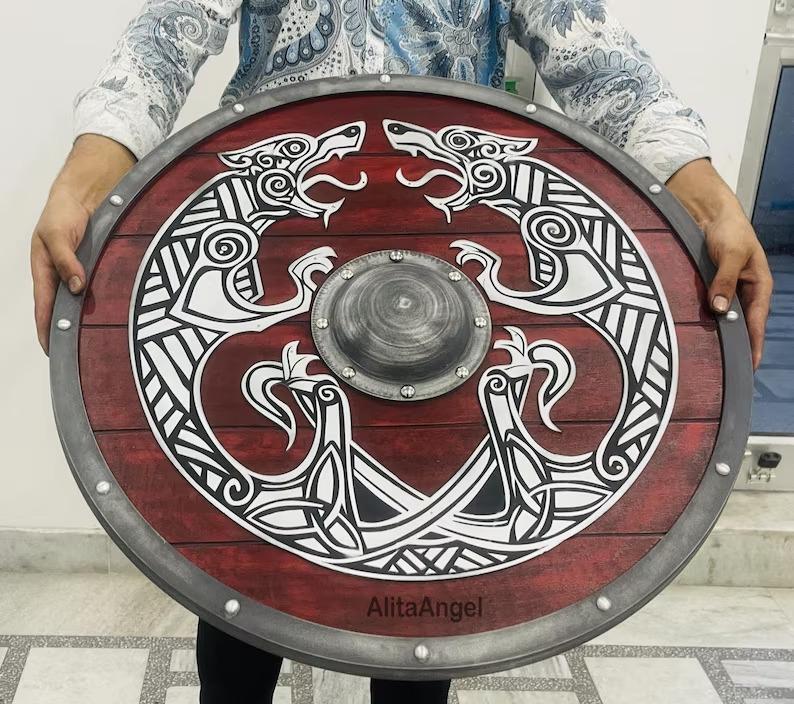 Valhalla Fenrir Relief Viking Shield Authentic Battleworn Shield