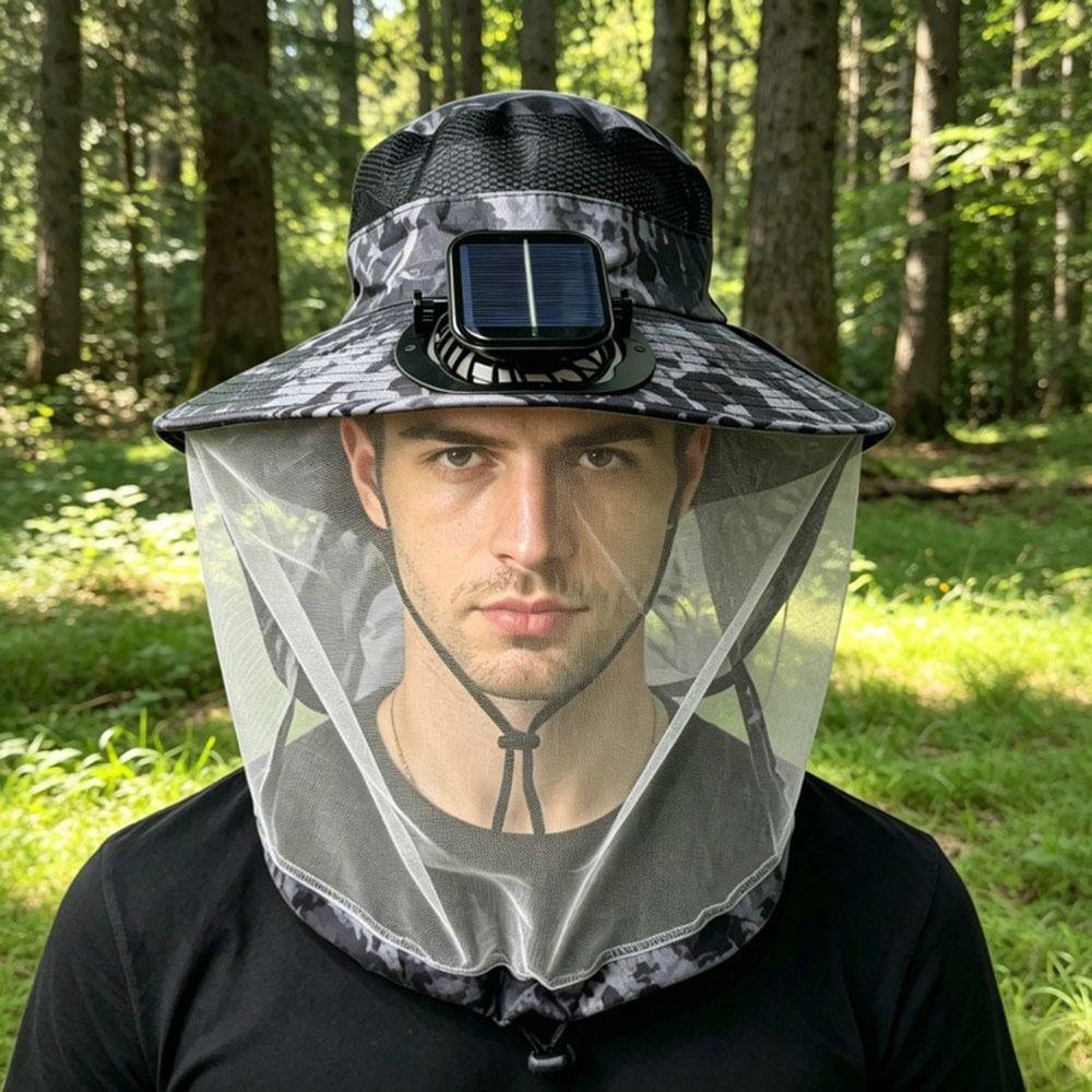 Camouflage Fisherman Hat Wide Brim Mosquito-proof Hat Creative Fishing Sun Cap  Summer
