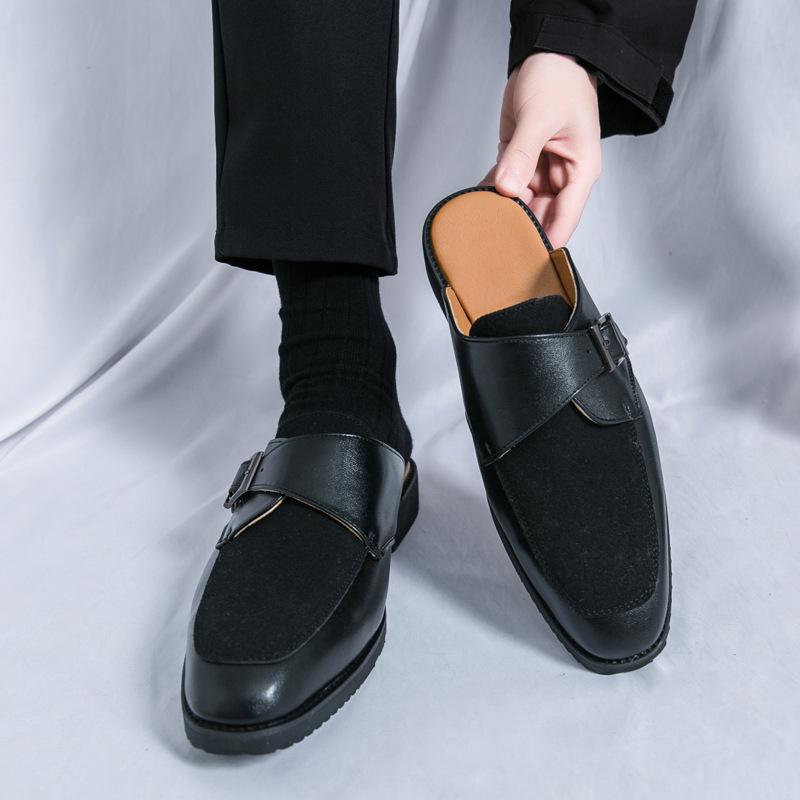 Men s Summer Breathable Large Size Slip-on Leather Slippers 41