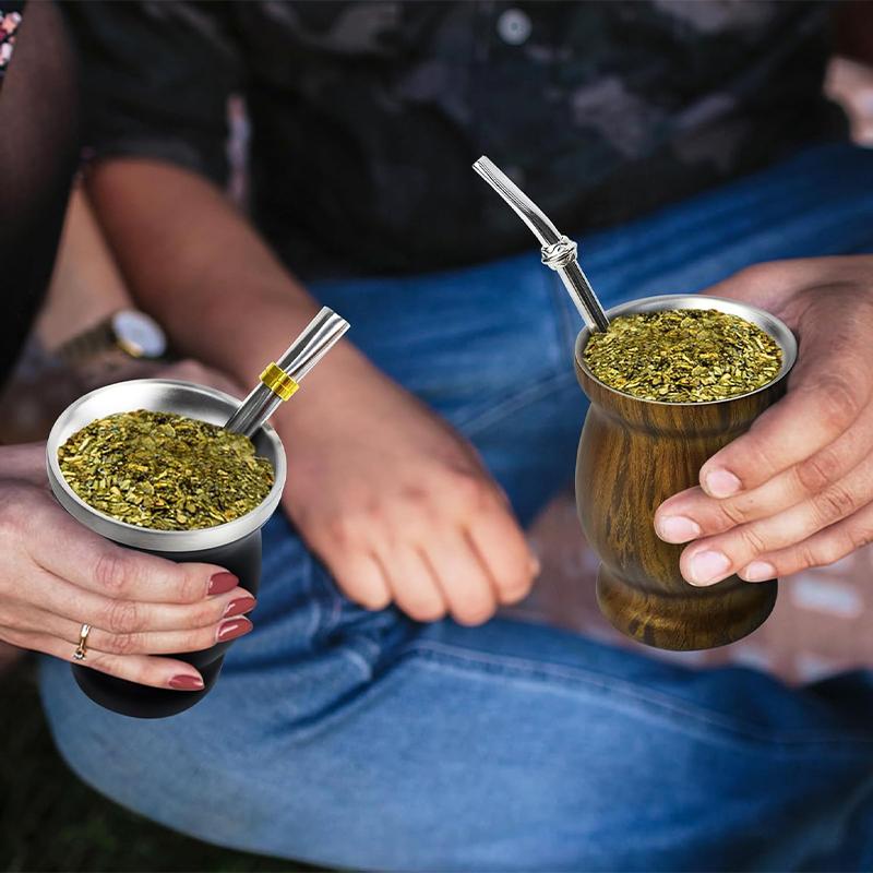 Stainless Steel Yerba Mate Cup Set Double-Wall Mate Cup with 2 Bombillas Yerba Mate Gourd Set With Straw and Cleaning Brush