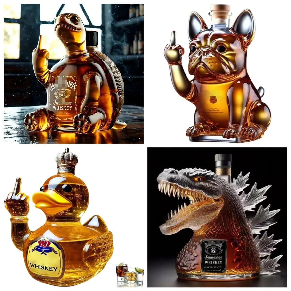 10Oz Funny Middle Finger Whiskey Glass Decanter Duck Turtle Dog Glass Whiskey Wine Bottle Statue Decoration For Bar Office Home