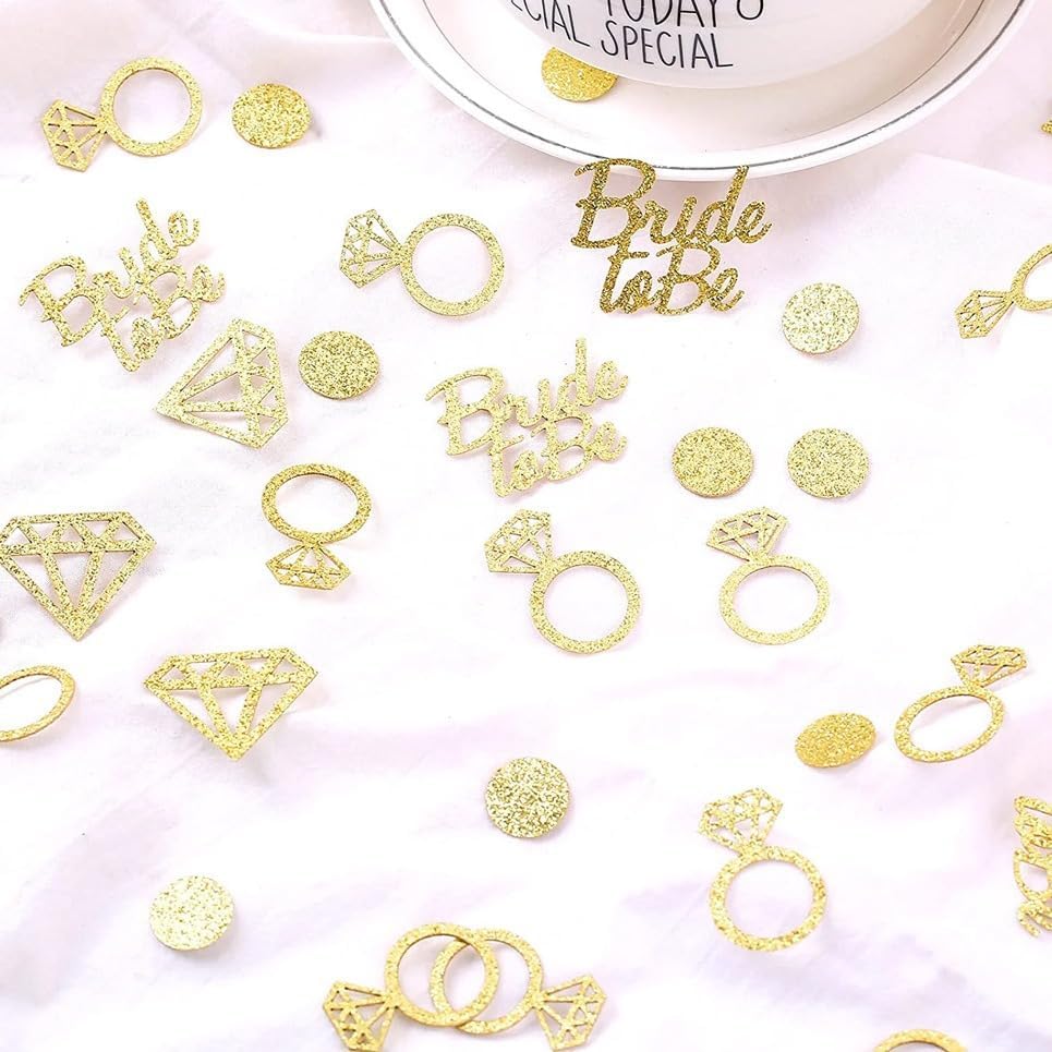 100 Pcs Golden Bride To Be Bachelorette Party Table Confetti, Diamond Ring Table Decor for Wedding Bridal Shower Engagement Party