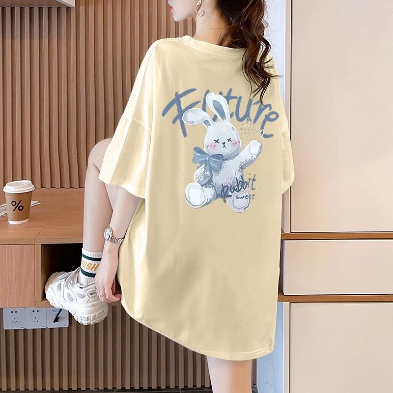 Large Size Pure Cotton T-shirts for Women Summer Cute Cartoon Print Hip Hop Streetwear Casual T Shirt Female Harajuku Oversized Short Sleeve Y2k Tops