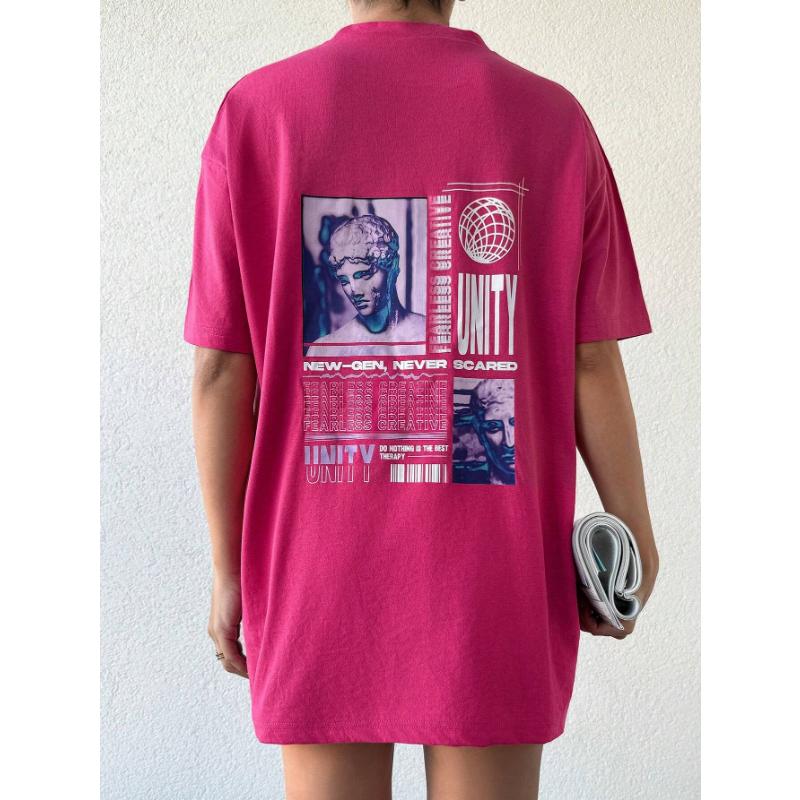 T-shirt a maniche corte con spalle scese e stampa fantasia Cottnline