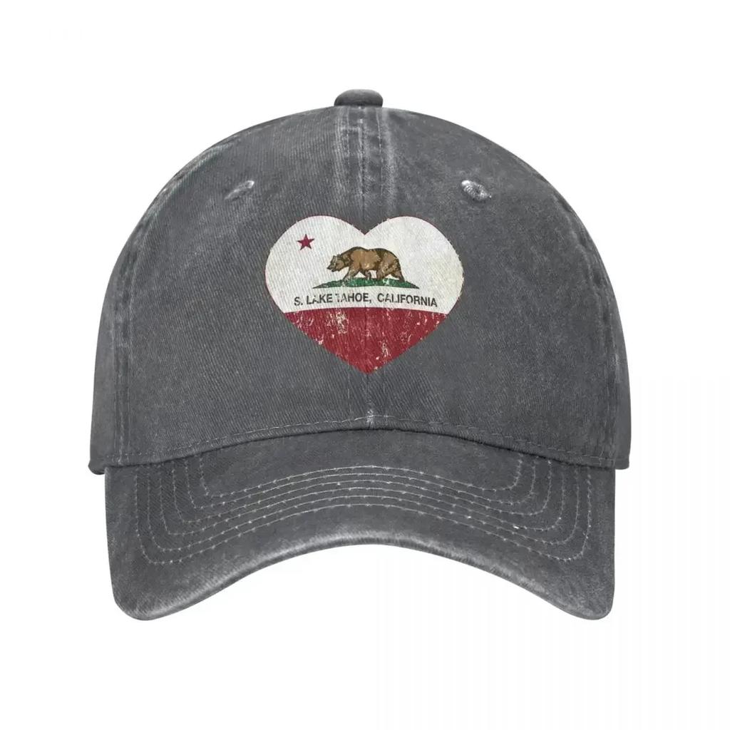 South Lake Tahoe California Love Heart Flag Baseball Cap Vintage Distressed Washed Headwear Men Women Outdoor Hats Cap