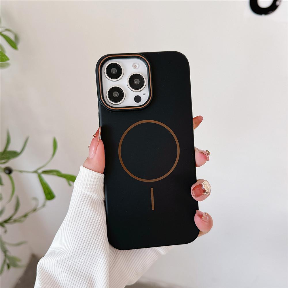 Applicable to iPhone16promax contrasting color frame magnetic suction mobile phone case Apple 15 skin matte 14PC protective case