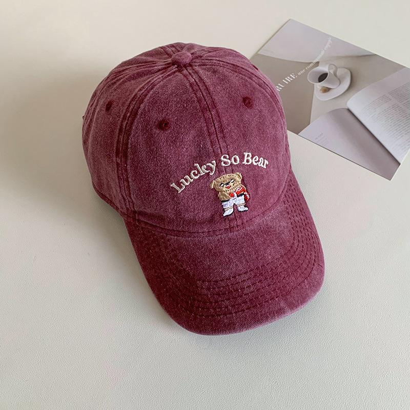

Washed cartoon bear hat female letter embroidery cap versatile couple baseball cap sun hat Adjustable