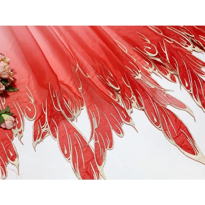 

150cm Wide Chinese Gradient Flame Tail Fabric Heavy Embroidery Designer Fabrics for DIY Sewing Hanfu Skirt Dress Dance Costume 100x150cm