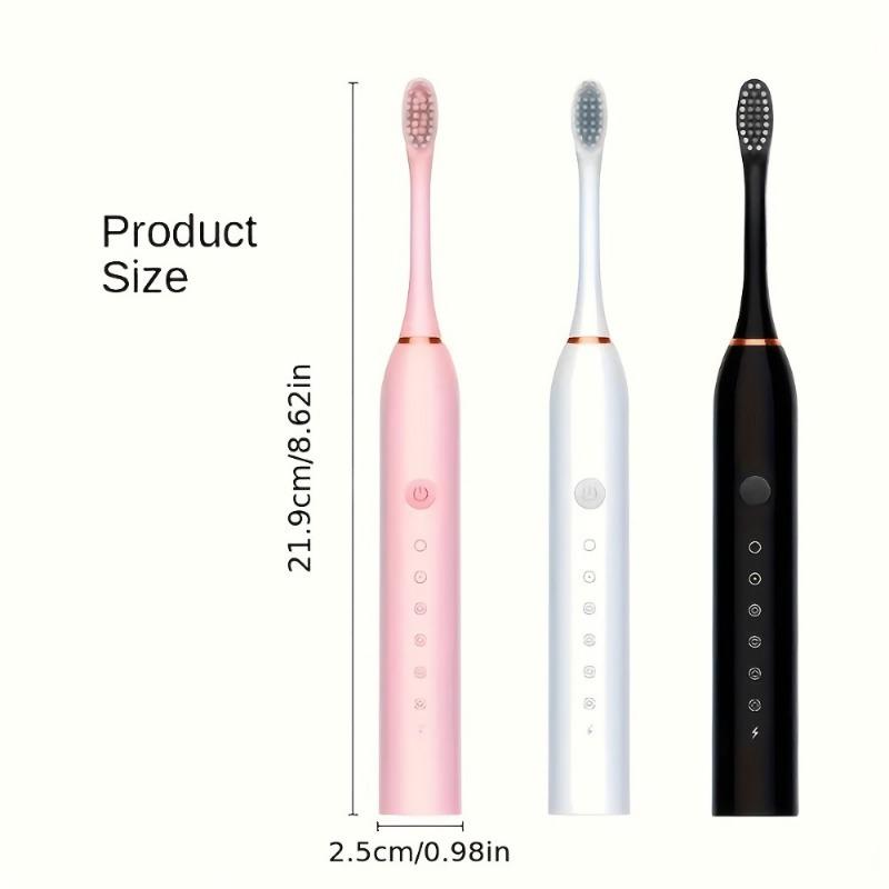1set Multifunctional Electric Toothbrush, 6 Modes, Waterproof, USB Charging, Full Mouth Cleaning, with Replacement Brush Heads, Portable