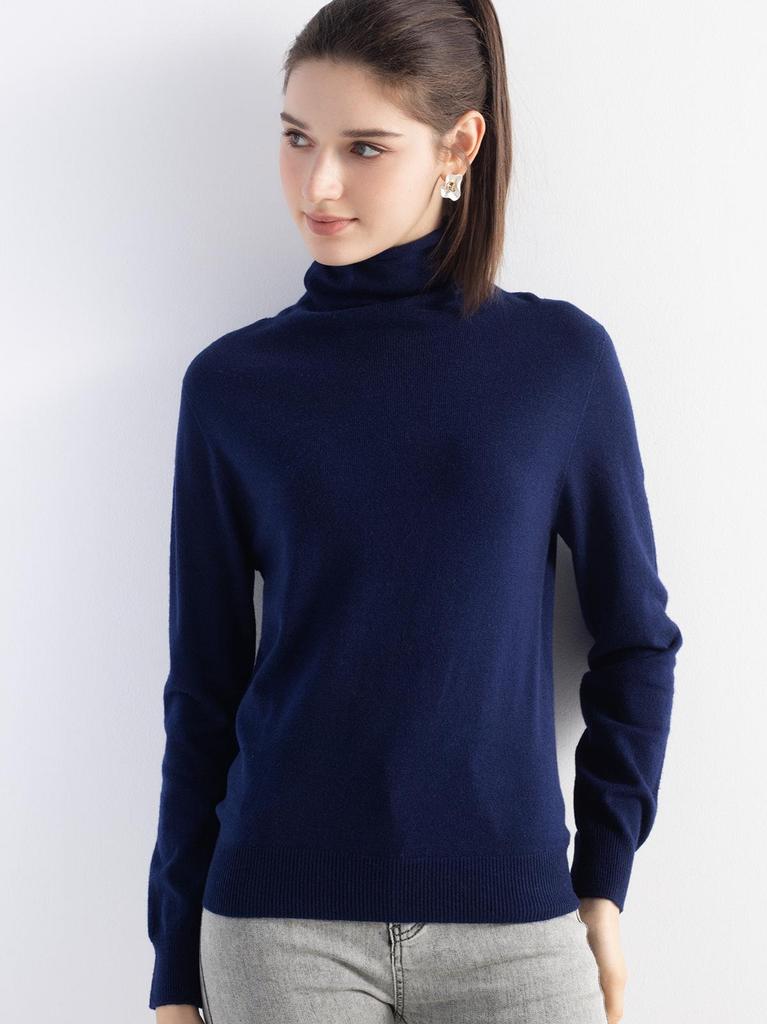 Women's Long-Sleeve Wool Base Layer Shirt with Pile Collar - Versatile Knit for Autumn/Winter