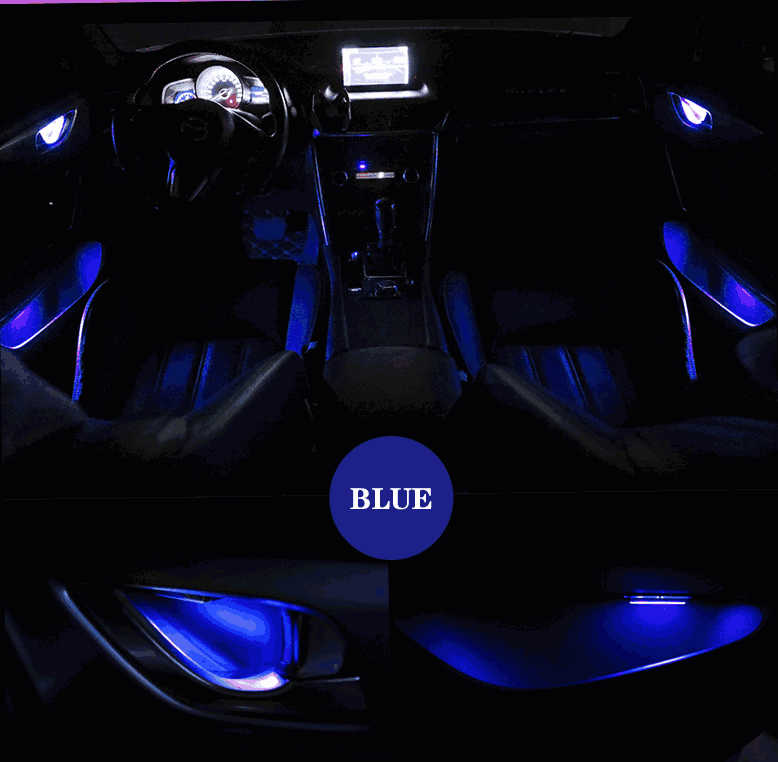 

4 шт. Автомобильный светодиодный фонарь для внутренней отделки дверей, подлокотник, декоративная лампа для внутренней отделки дверей автомобиля, универсальная синий