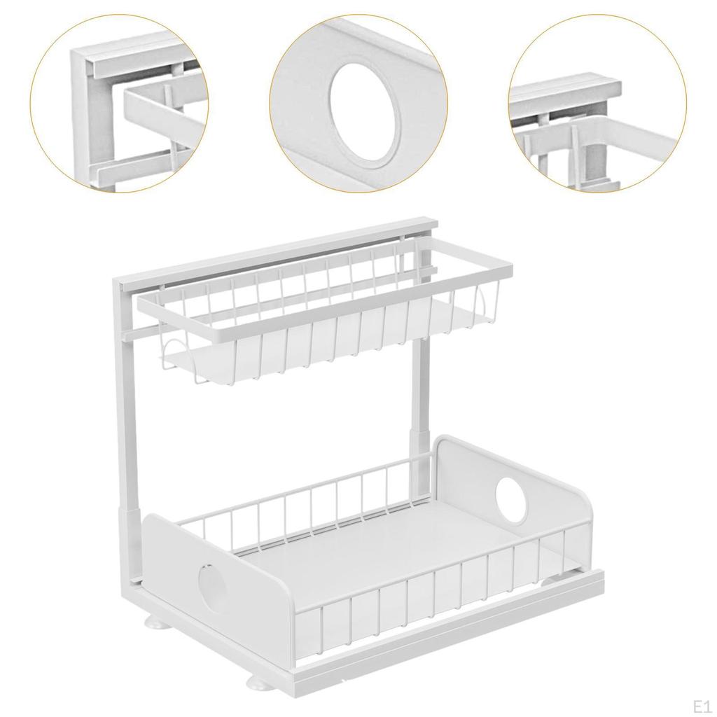 2 Tiers Under Sink Storage Rack Iron Cabinet Inside Pull Out for Dorm Office White
