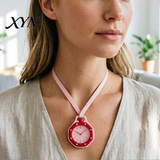 Vintage Pocket Watch Colorful Octagonal Watch, Mechanical Quartz Analog Hollow Case Fashion Accessory Necklace with Faux Leather Strap for Men Women