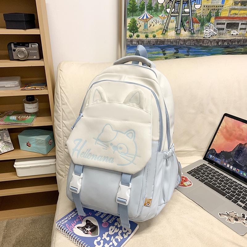 New Student Schoolbag Female Junior High School Students' Large-capacity Leisure Simple Kitten Printed Backpack Backpack