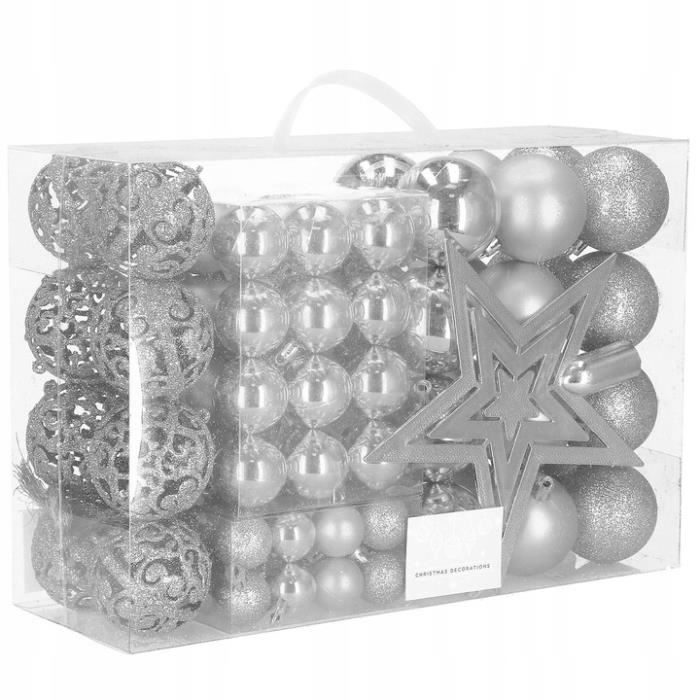 Boules de Noël - SPRINGOS - 100 pcs - Incassables - Argent - Ø 3/4/6 cm
