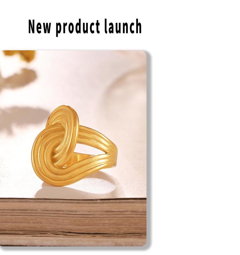 Retro Geometric Twisted Stripe 18k Gold-Plated Titanium Steel Wrap Ring
