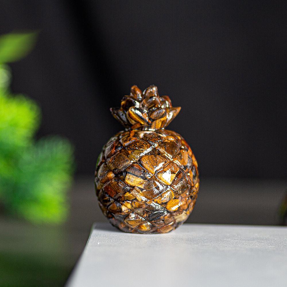 Natural Crystal Resin Pineapple Figurine With Lucky Symbol For Office Desk Decor Gift For Friends