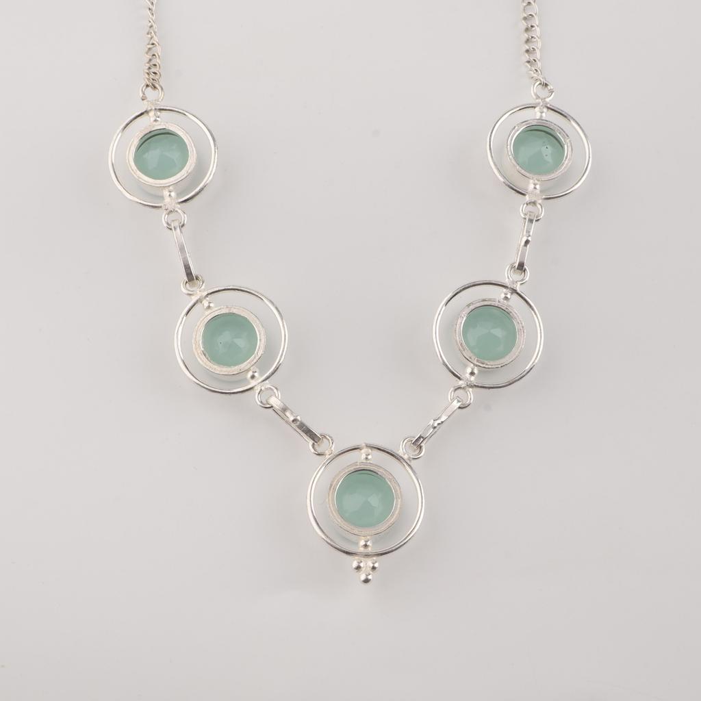 Collana Pietra Dura Calcedonio Azzurro, Collana Fatta a Mano in Argento Sterling 925, Elegante Collana da Sposa RN-2-18
