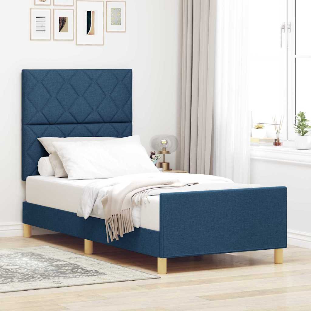 Bed Frame with Headboard Blue 100 x 200 cm Fabric
