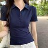 Women's Summer Slim Fit Polo Shirt - Short Sleeve, Button Collar, Straight Shoulder Design